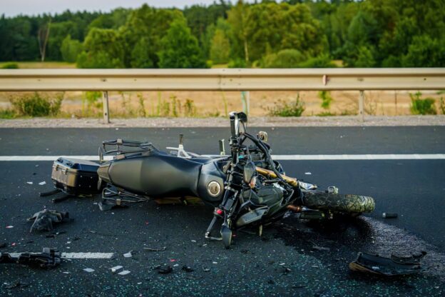 a motorcycle on the road after an accident